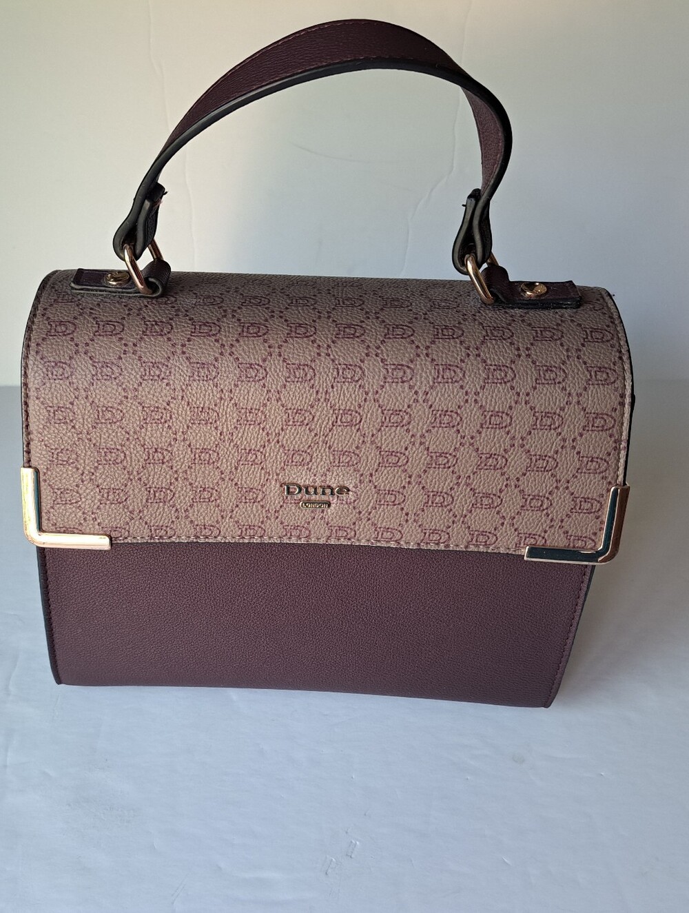 Dune London Two-Tone Burgundy and Beige Top-Handle Satchel